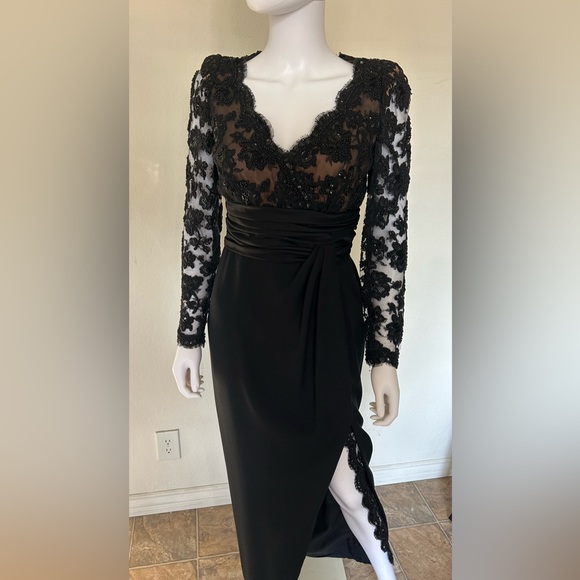 Mignon Black Lace Maxi Long Sleeve Evening Dress Size 6 - Picture 2 of 10